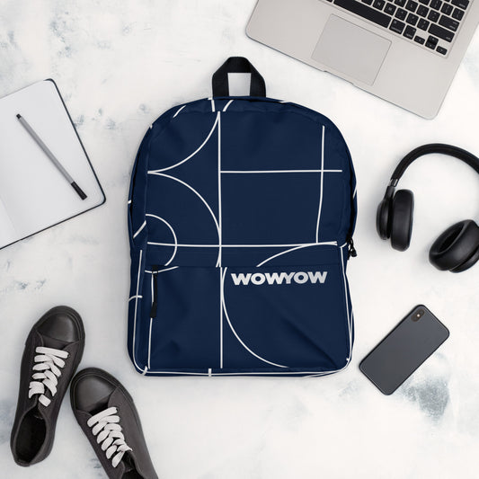 Backpack (Blue abstract patterned classic white logo)