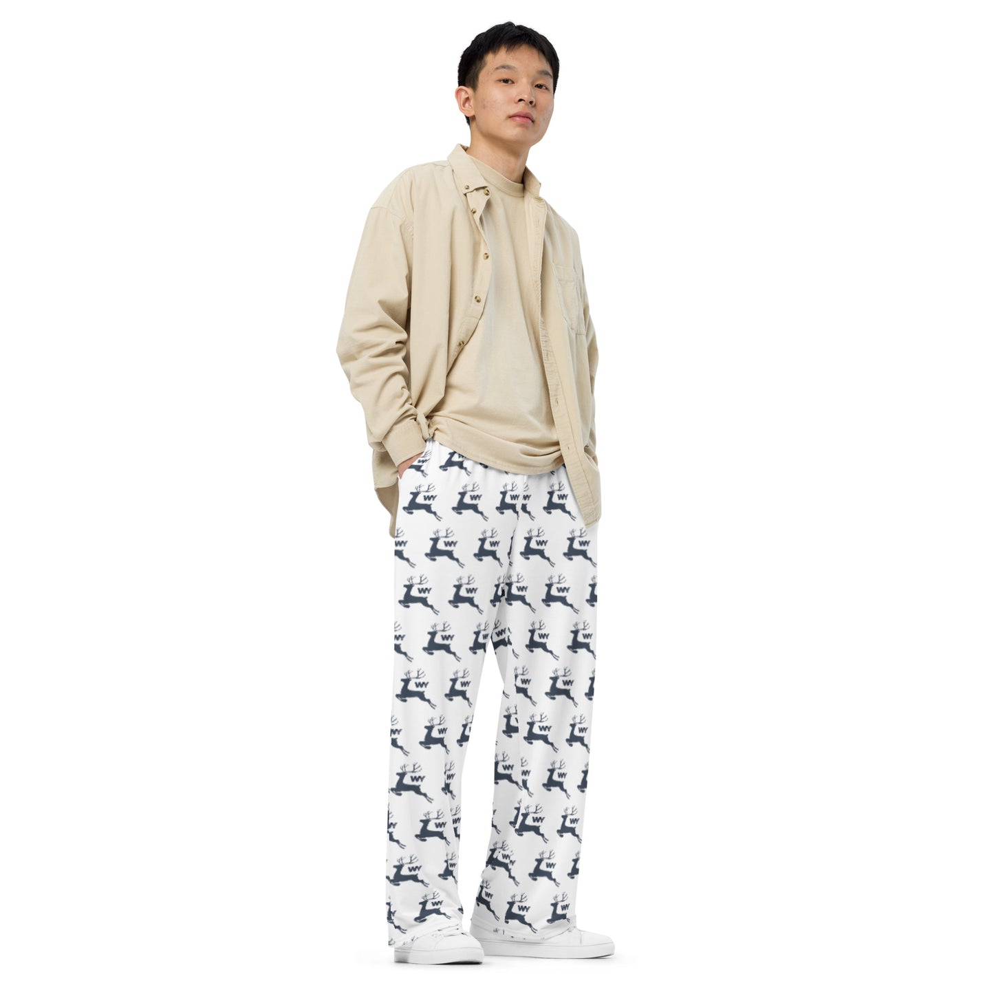 Gray Reindeer unisex wide-leg pajama pants