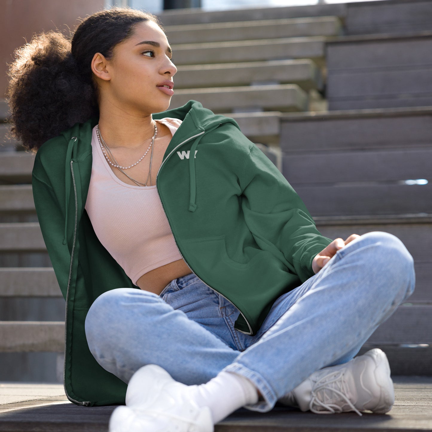 Unisex fleece zip up hoodie (Classic white abv. logo)