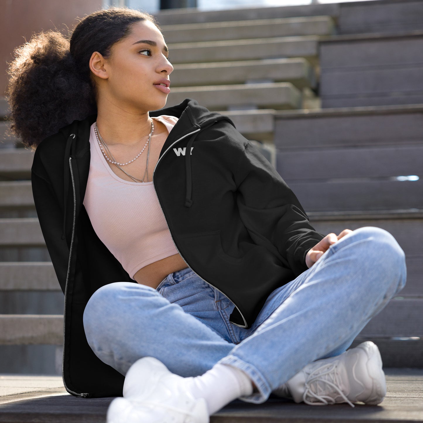 Unisex fleece zip up hoodie (Classic white abv. logo)