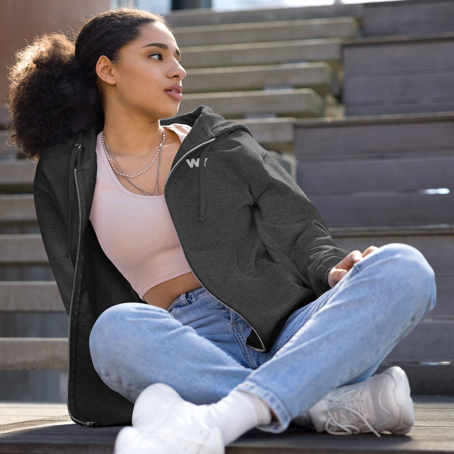 Unisex fleece zip up hoodie (Classic white abv. logo)