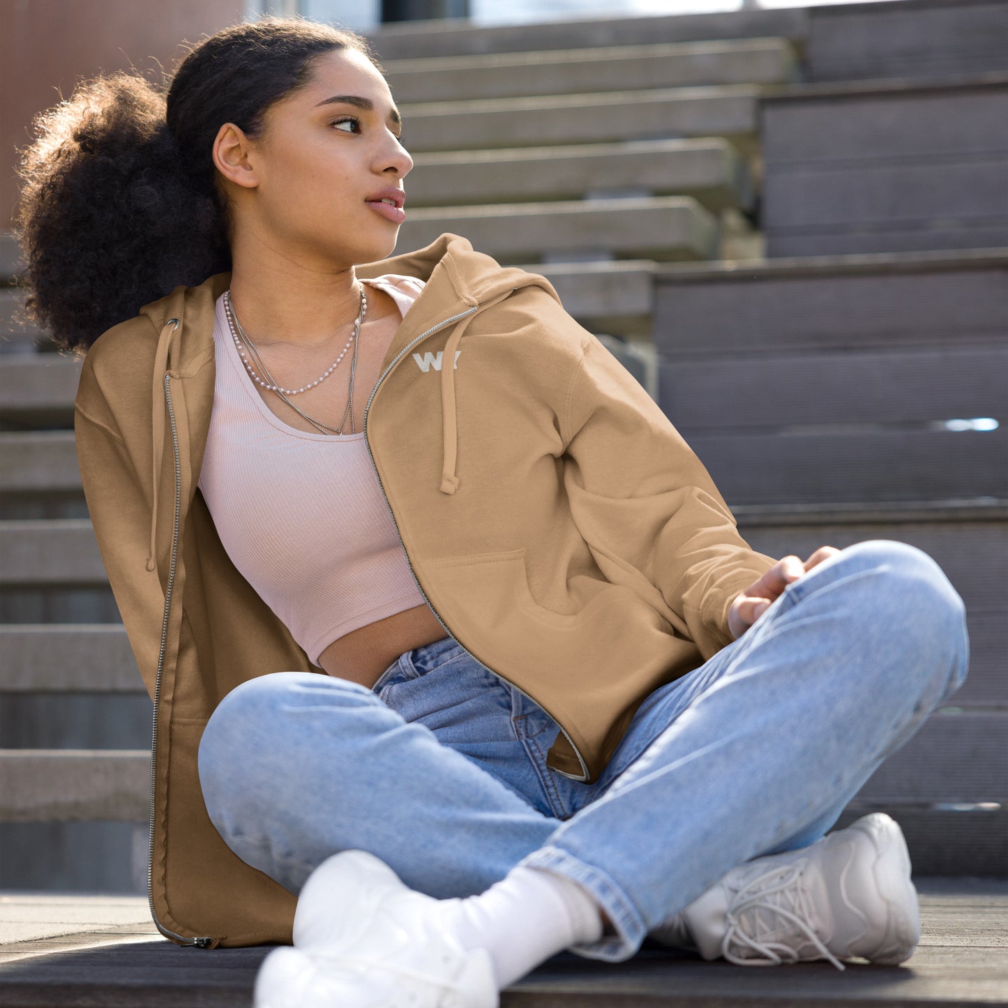 Unisex fleece zip up hoodie (Classic white abv. logo)