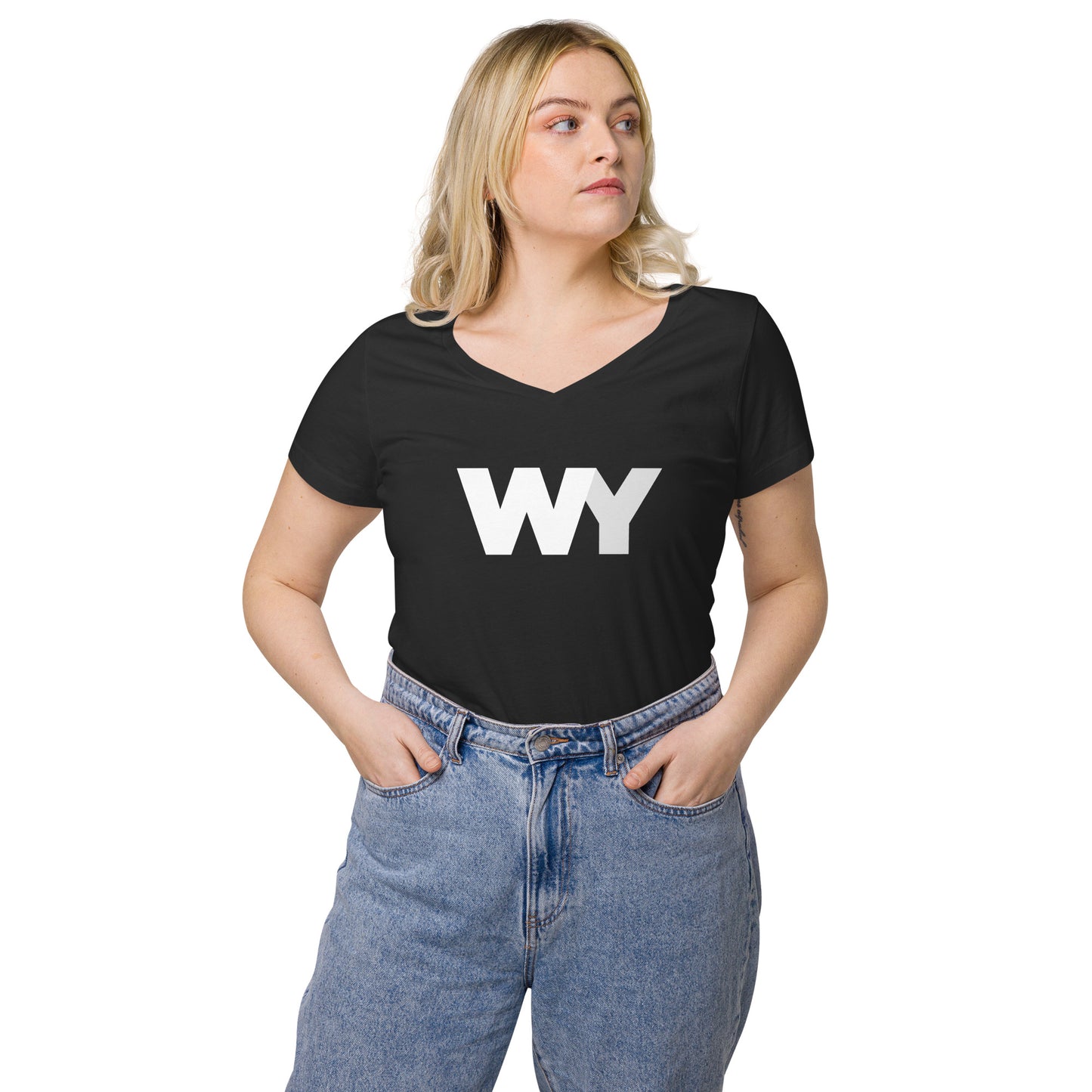 Women’s fitted v-neck t-shirt (Classic white abv. logo)