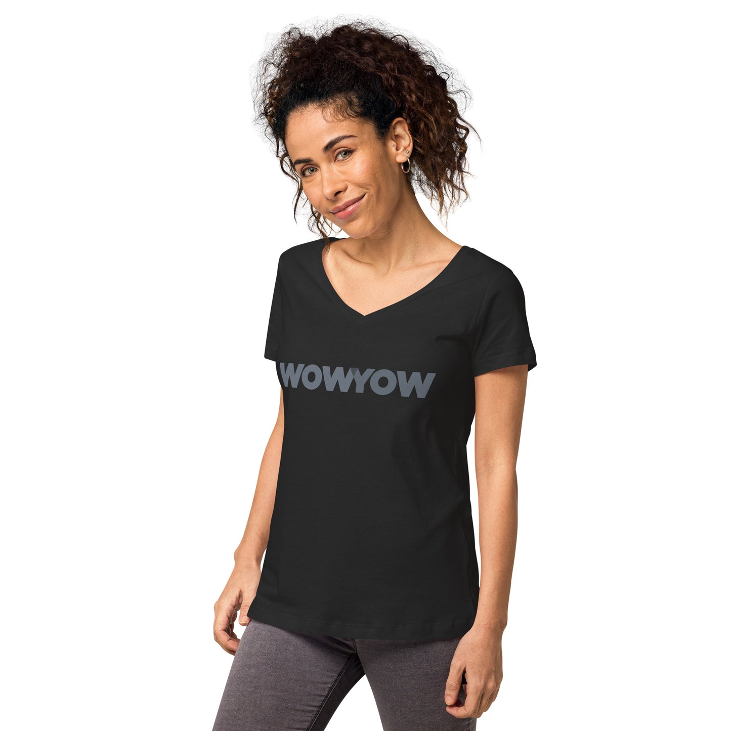 Women’s fitted v-neck t-shirt (Classic gray logo)