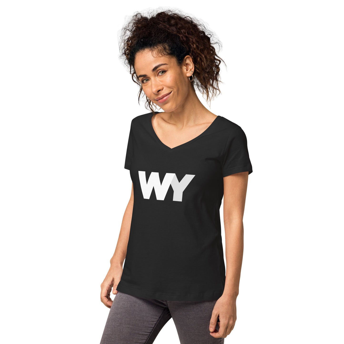 Women’s fitted v-neck t-shirt (Classic white abv. logo)