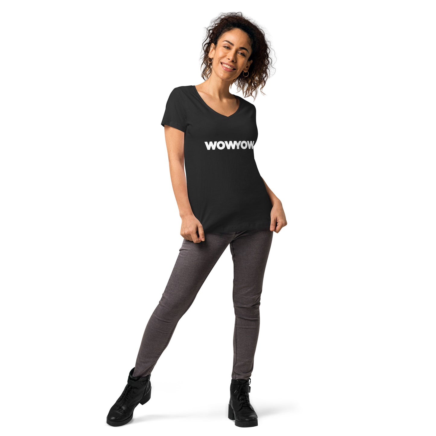 Women’s fitted v-neck t-shirt (Classic white logo)