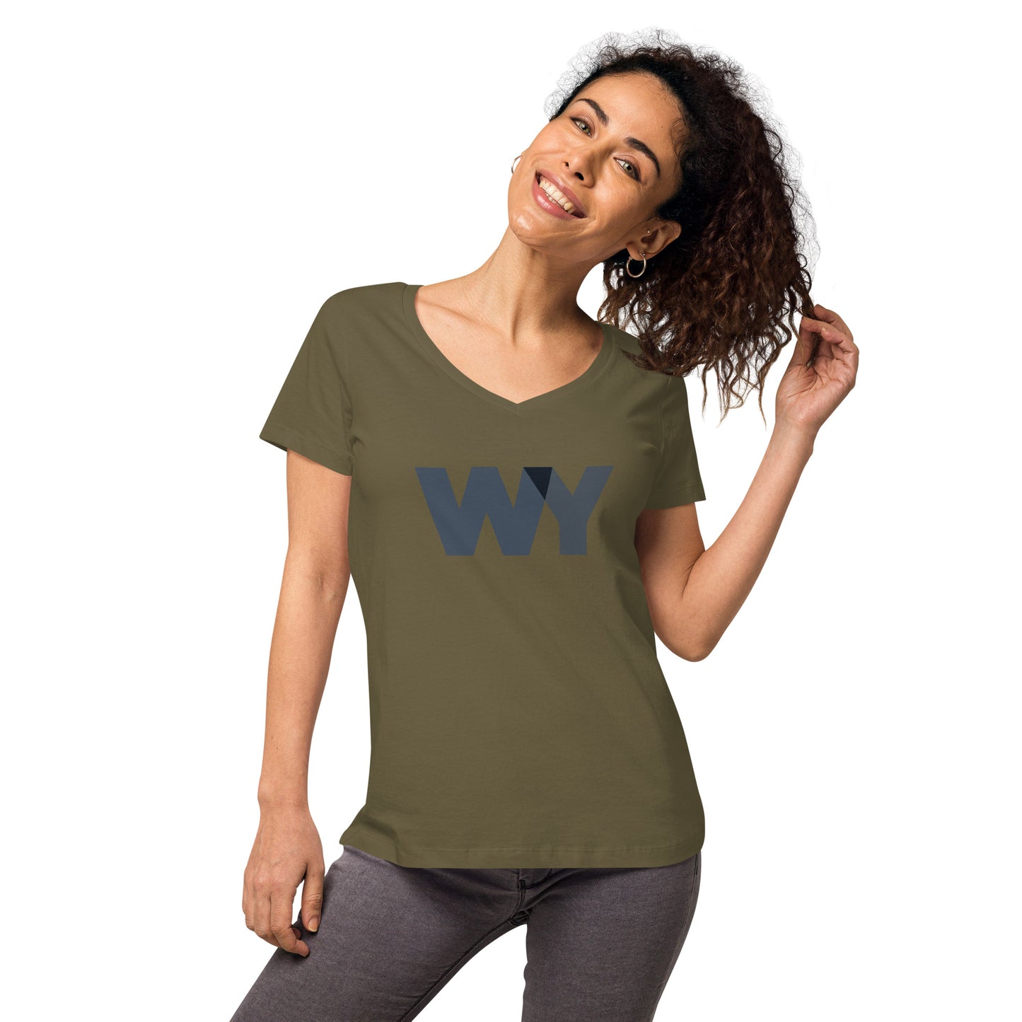 Women’s fitted v-neck t-shirt (Classic gray abv. logo)