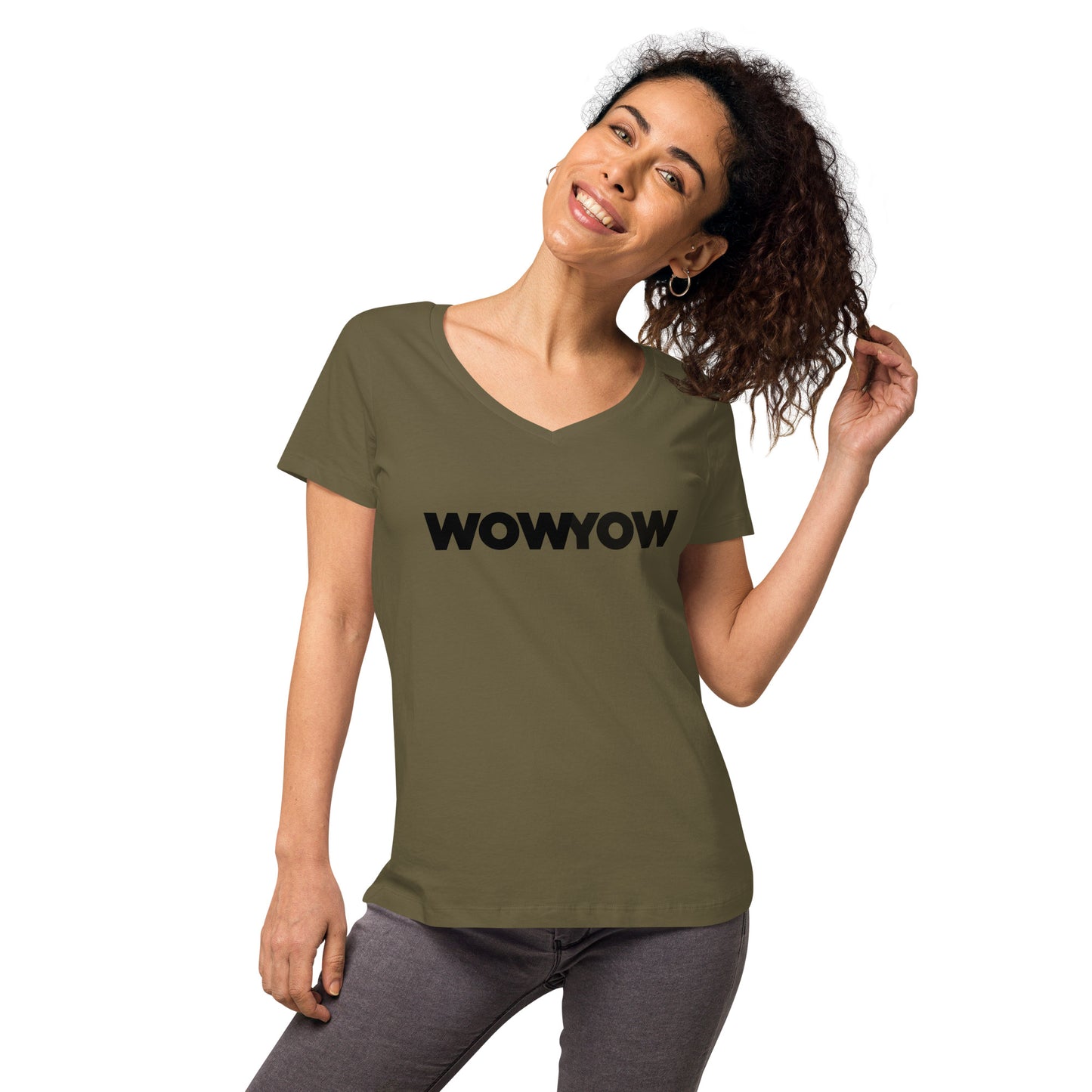 Women’s fitted v-neck t-shirt (Classic black logo)