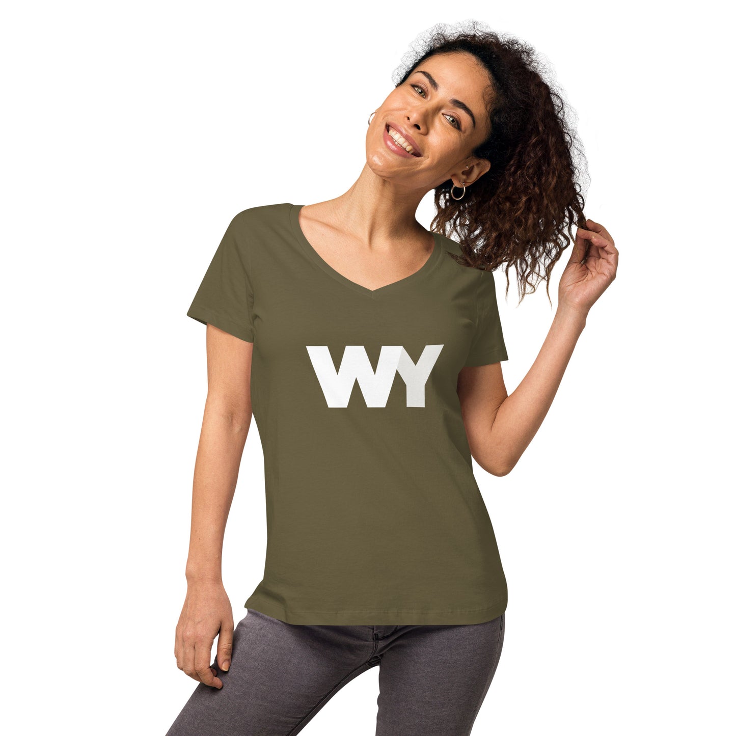 Women’s fitted v-neck t-shirt (Classic white abv. logo)