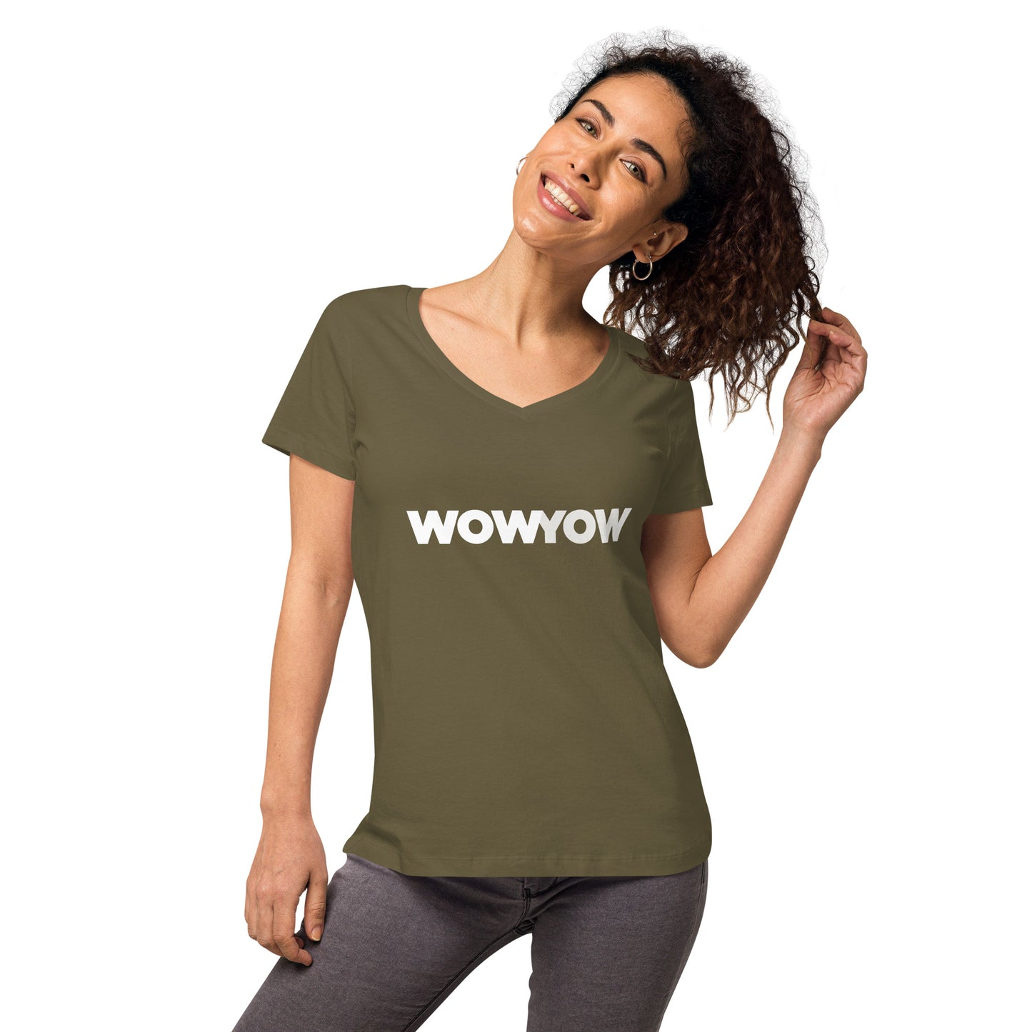 Women’s fitted v-neck t-shirt (Classic white logo)