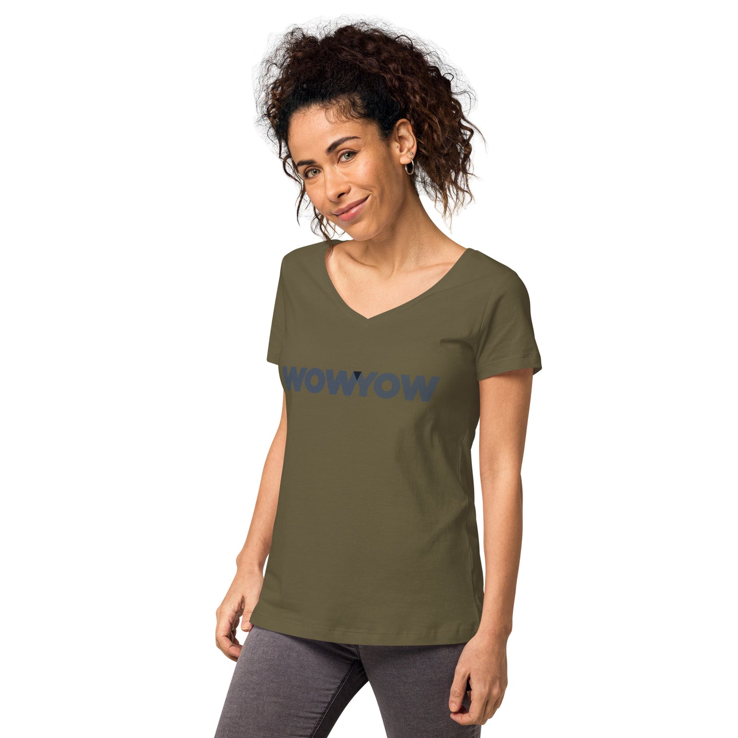 Women’s fitted v-neck t-shirt (Classic gray logo)