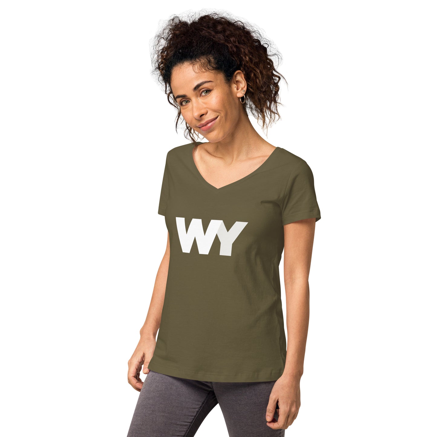 Women’s fitted v-neck t-shirt (Classic white abv. logo)