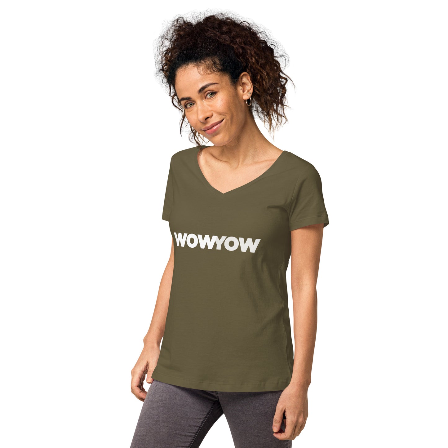 Women’s fitted v-neck t-shirt (Classic white logo)