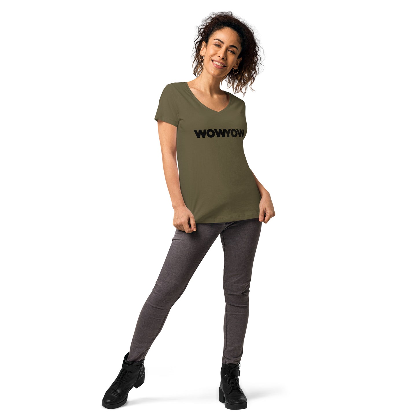 Women’s fitted v-neck t-shirt (Classic black logo)