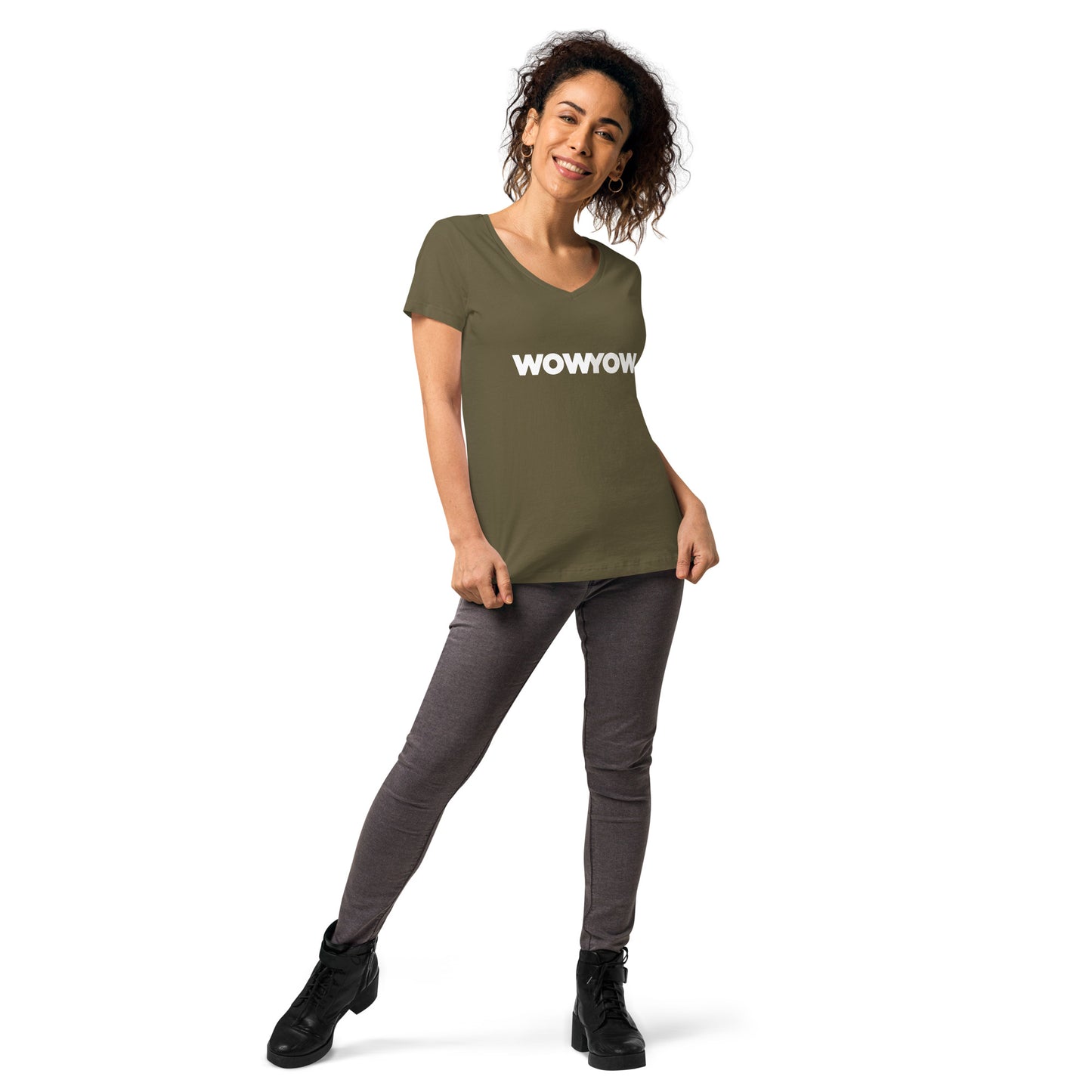 Women’s fitted v-neck t-shirt (Classic white logo)