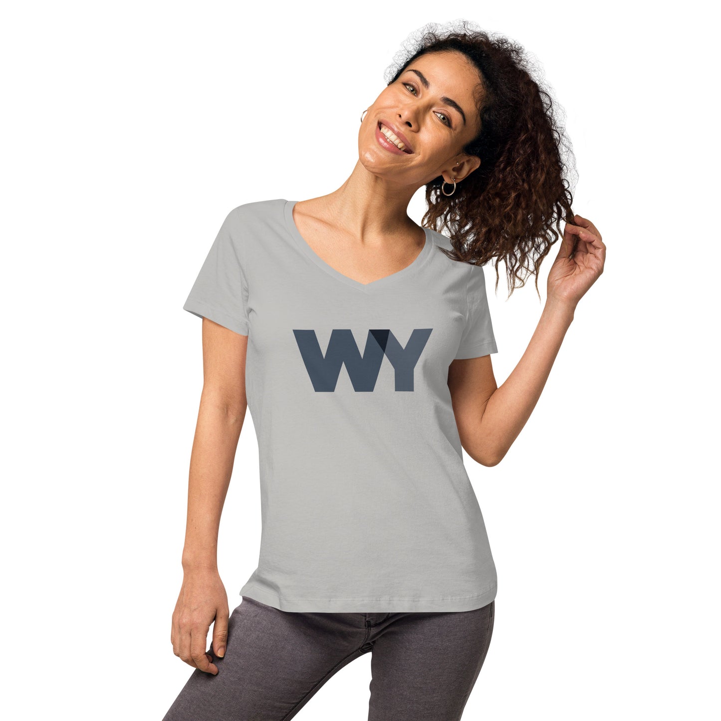 Women’s fitted v-neck t-shirt (Classic gray abv. logo)