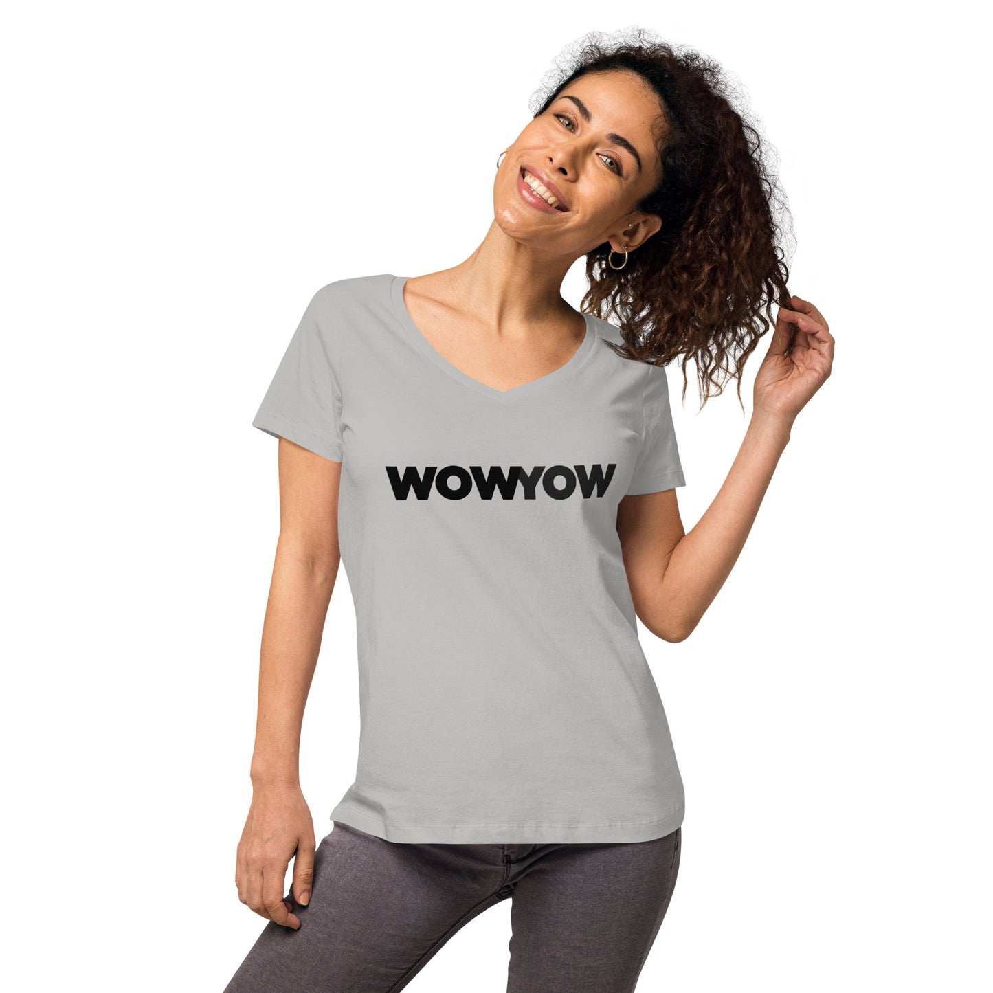 Women’s fitted v-neck t-shirt (Classic black logo)