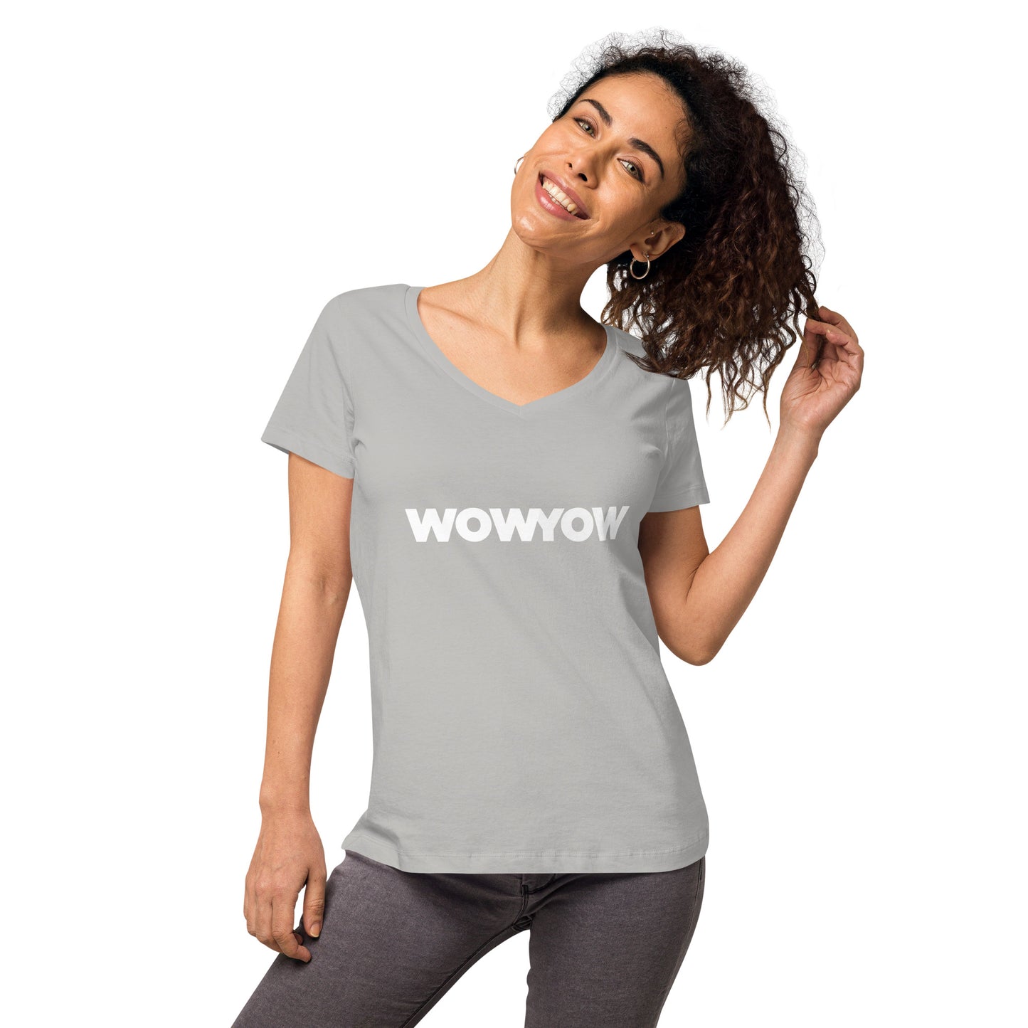 Women’s fitted v-neck t-shirt (Classic white logo)