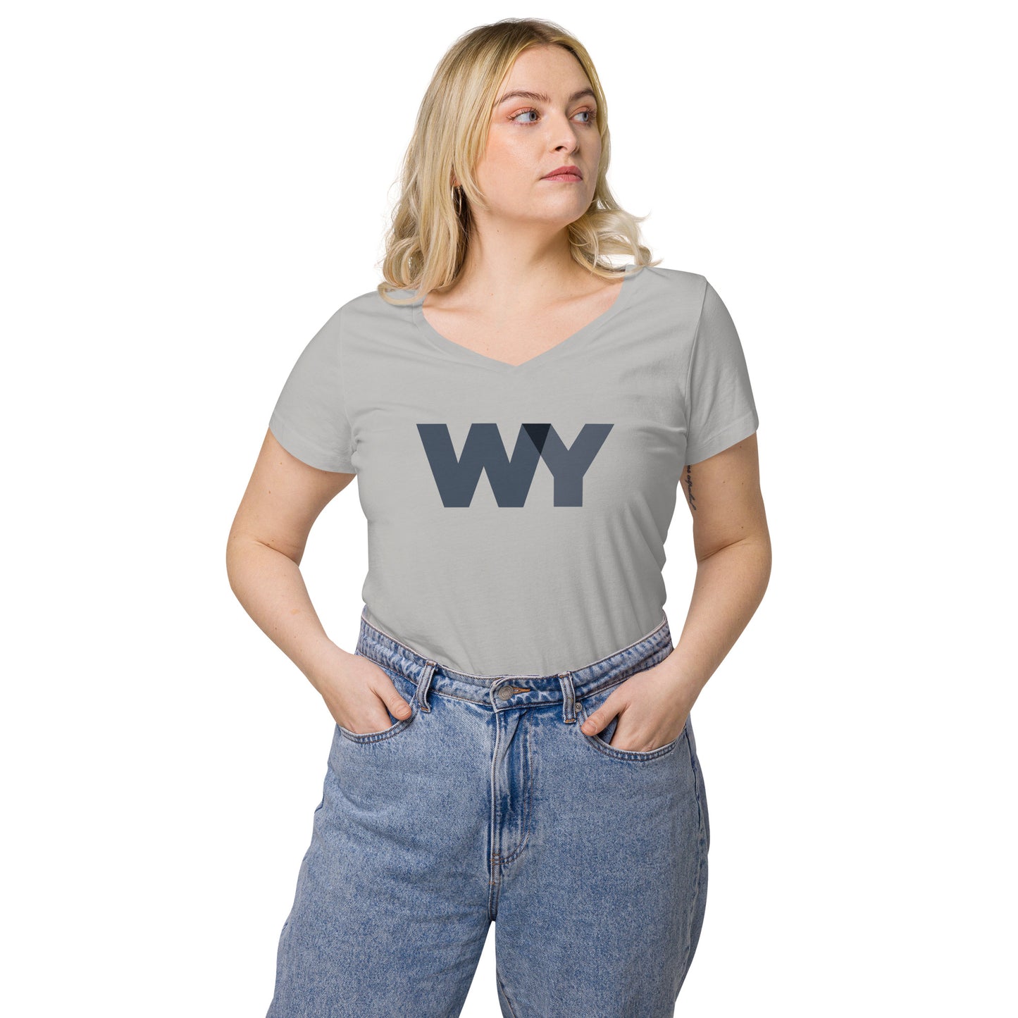 Women’s fitted v-neck t-shirt (Classic gray abv. logo)