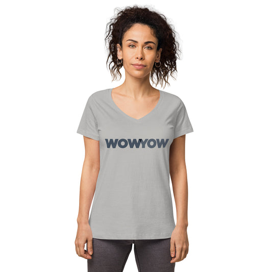 Women’s fitted v-neck t-shirt (Classic gray logo)