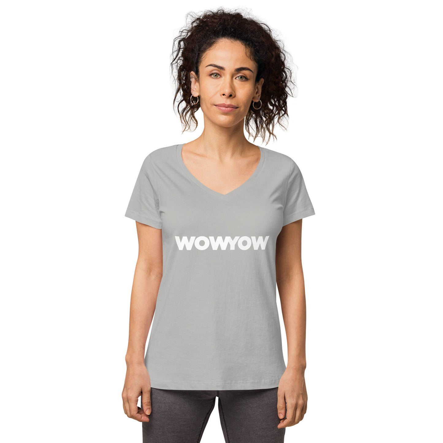 Women’s fitted v-neck t-shirt (Classic white logo)