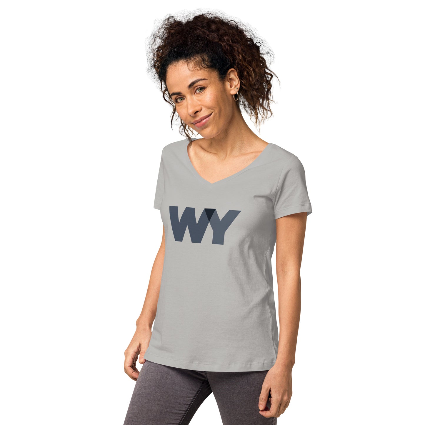 Women’s fitted v-neck t-shirt (Classic gray abv. logo)