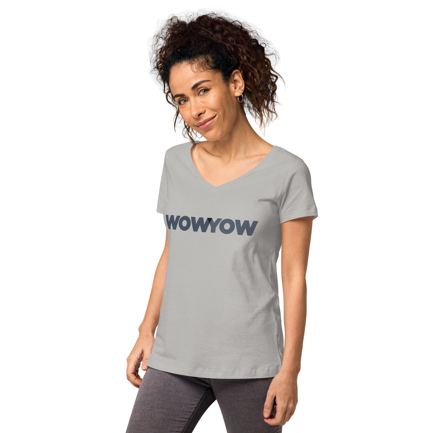 Women’s fitted v-neck t-shirt (Classic gray logo)