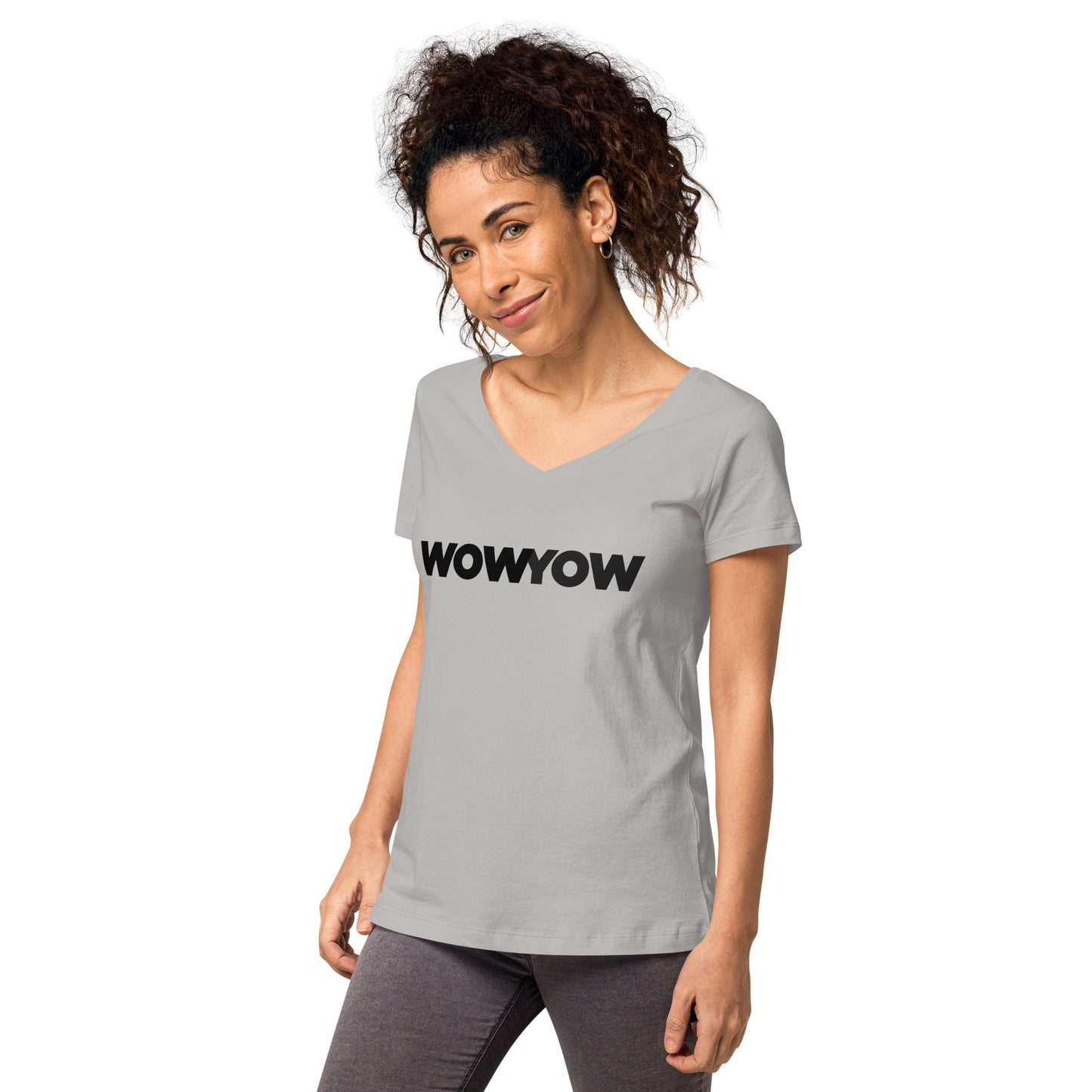 Women’s fitted v-neck t-shirt (Classic black logo)