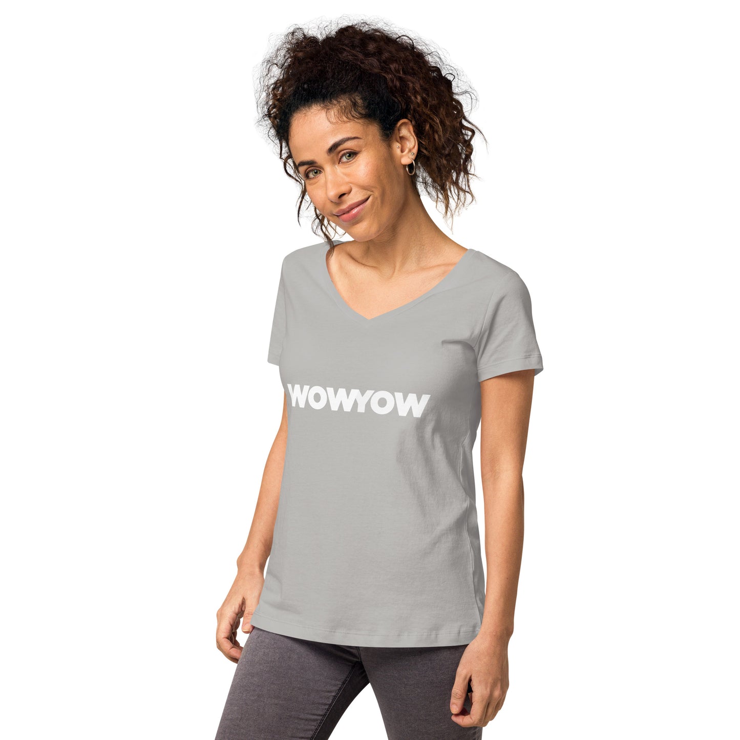 Women’s fitted v-neck t-shirt (Classic white logo)