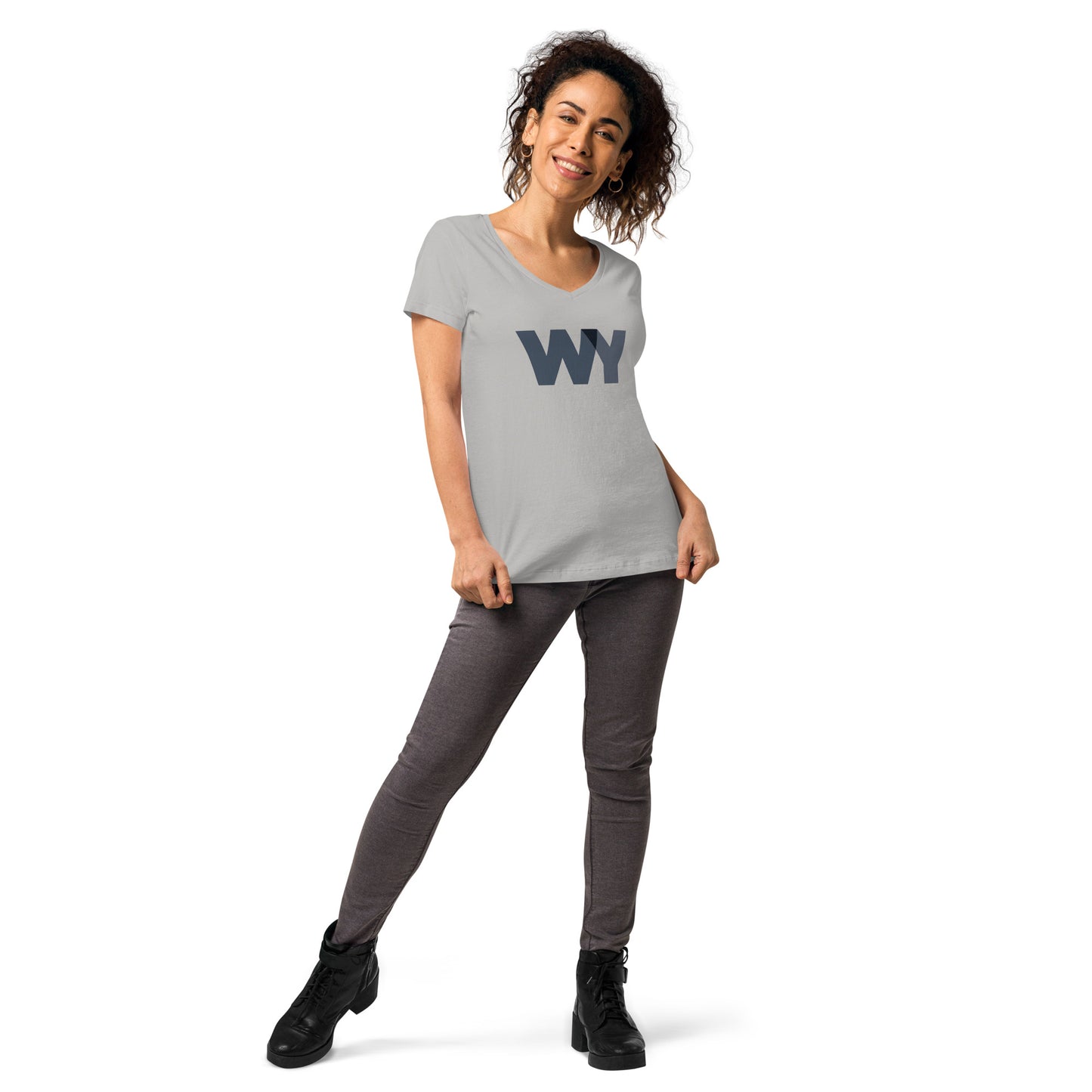 Women’s fitted v-neck t-shirt (Classic gray abv. logo)