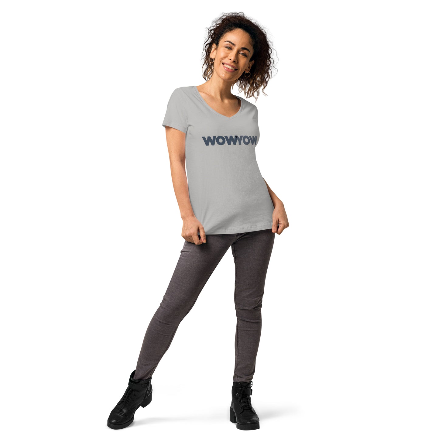 Women’s fitted v-neck t-shirt (Classic gray logo)