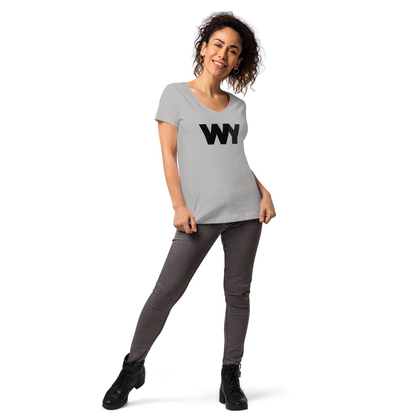 Women’s fitted v-neck t-shirt (Classic black abv. logo)