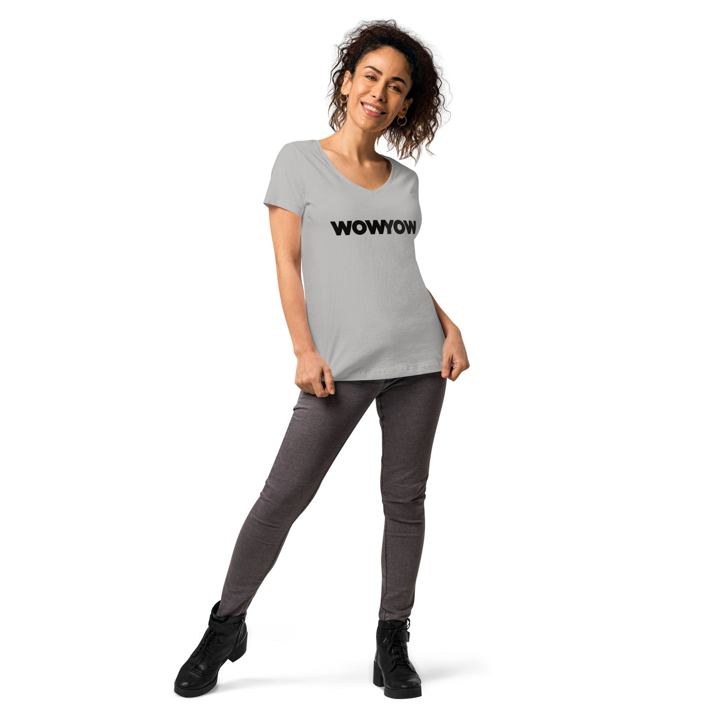 Women’s fitted v-neck t-shirt (Classic black logo)