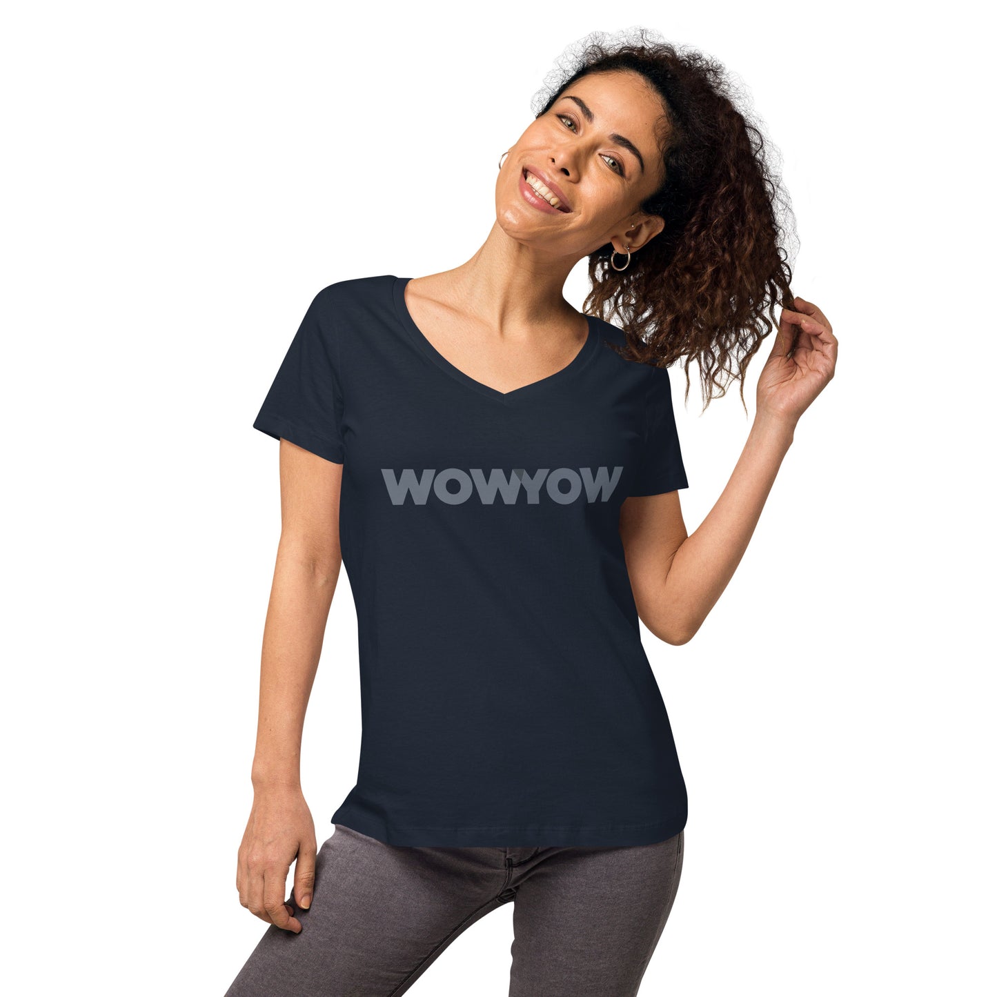 Women’s fitted v-neck t-shirt (Classic gray logo)