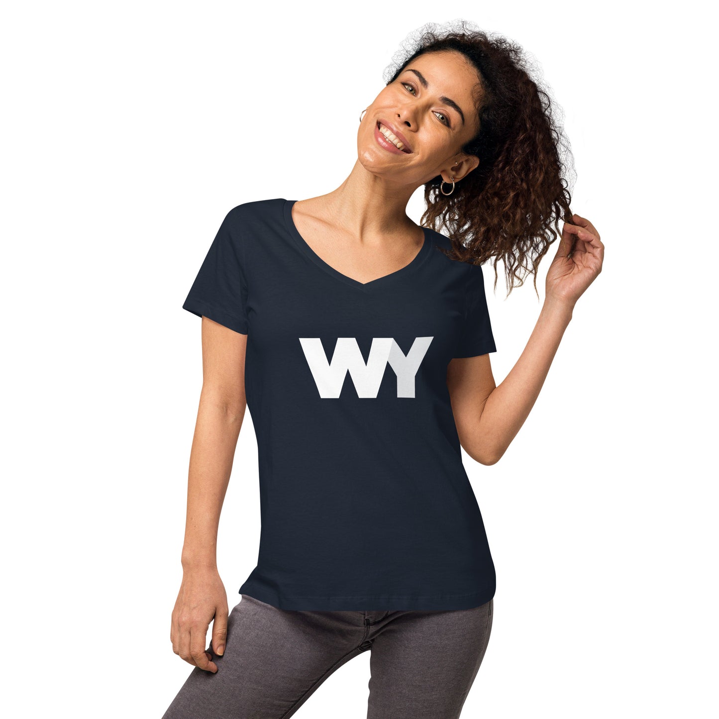 Women’s fitted v-neck t-shirt (Classic white abv. logo)