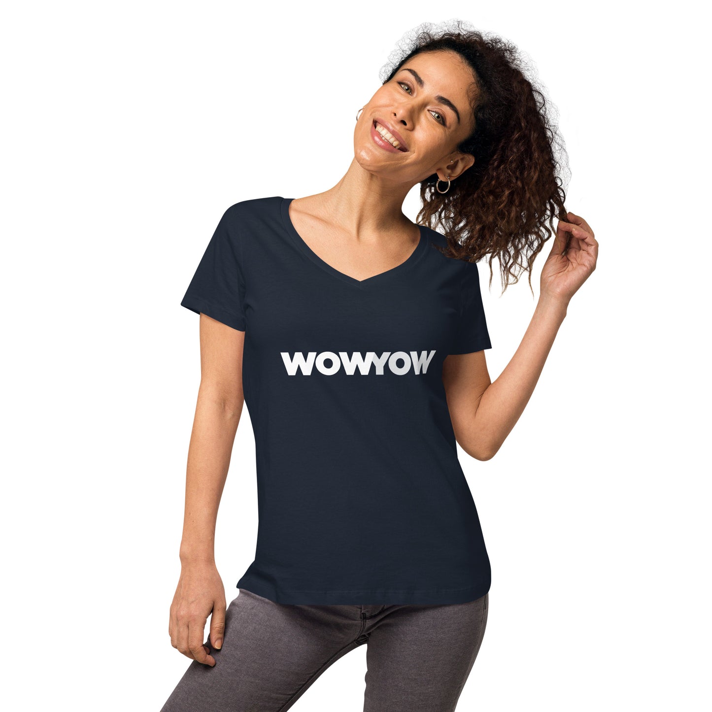 Women’s fitted v-neck t-shirt (Classic white logo)