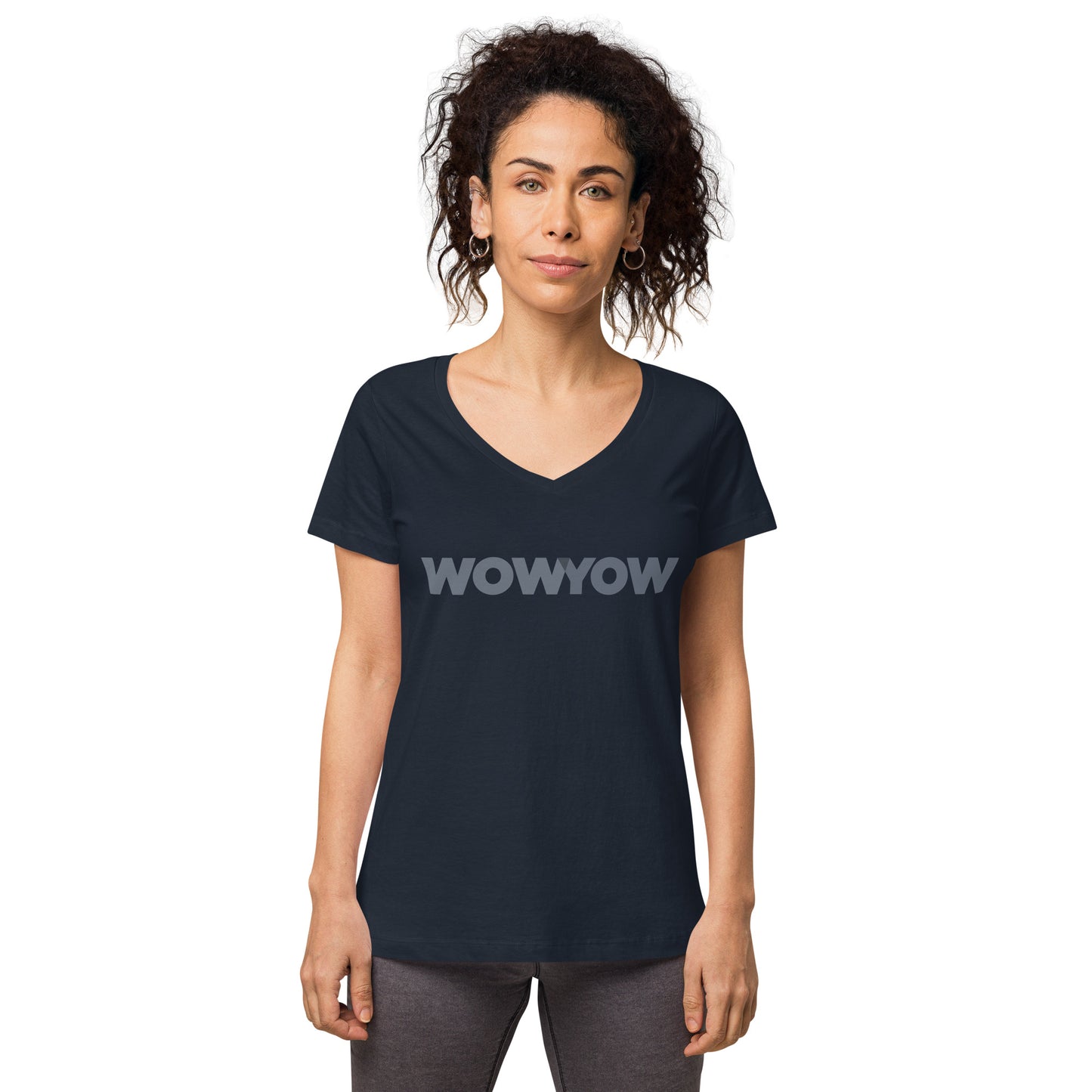 Women’s fitted v-neck t-shirt (Classic gray logo)