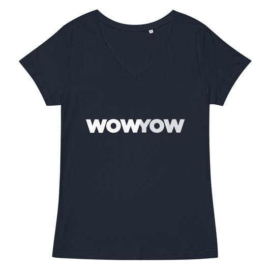 Women’s fitted v-neck t-shirt (Classic white logo)