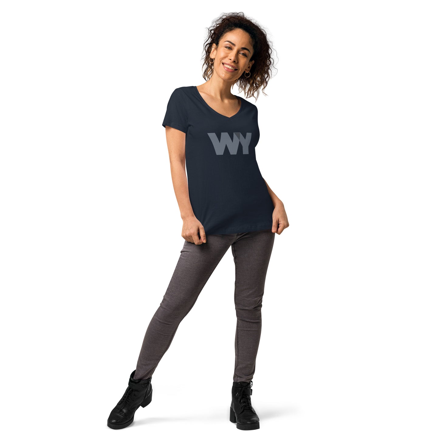 Women’s fitted v-neck t-shirt (Classic gray abv. logo)