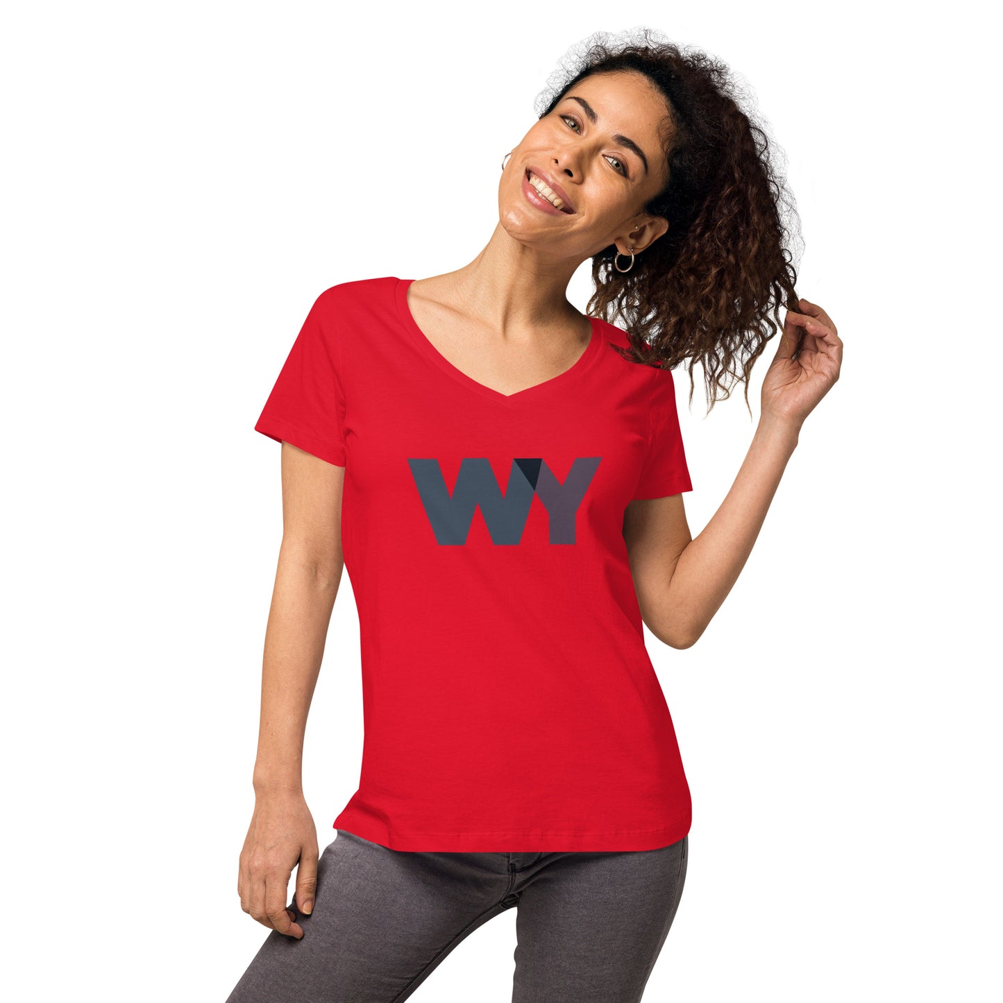 Women’s fitted v-neck t-shirt (Classic gray abv. logo)