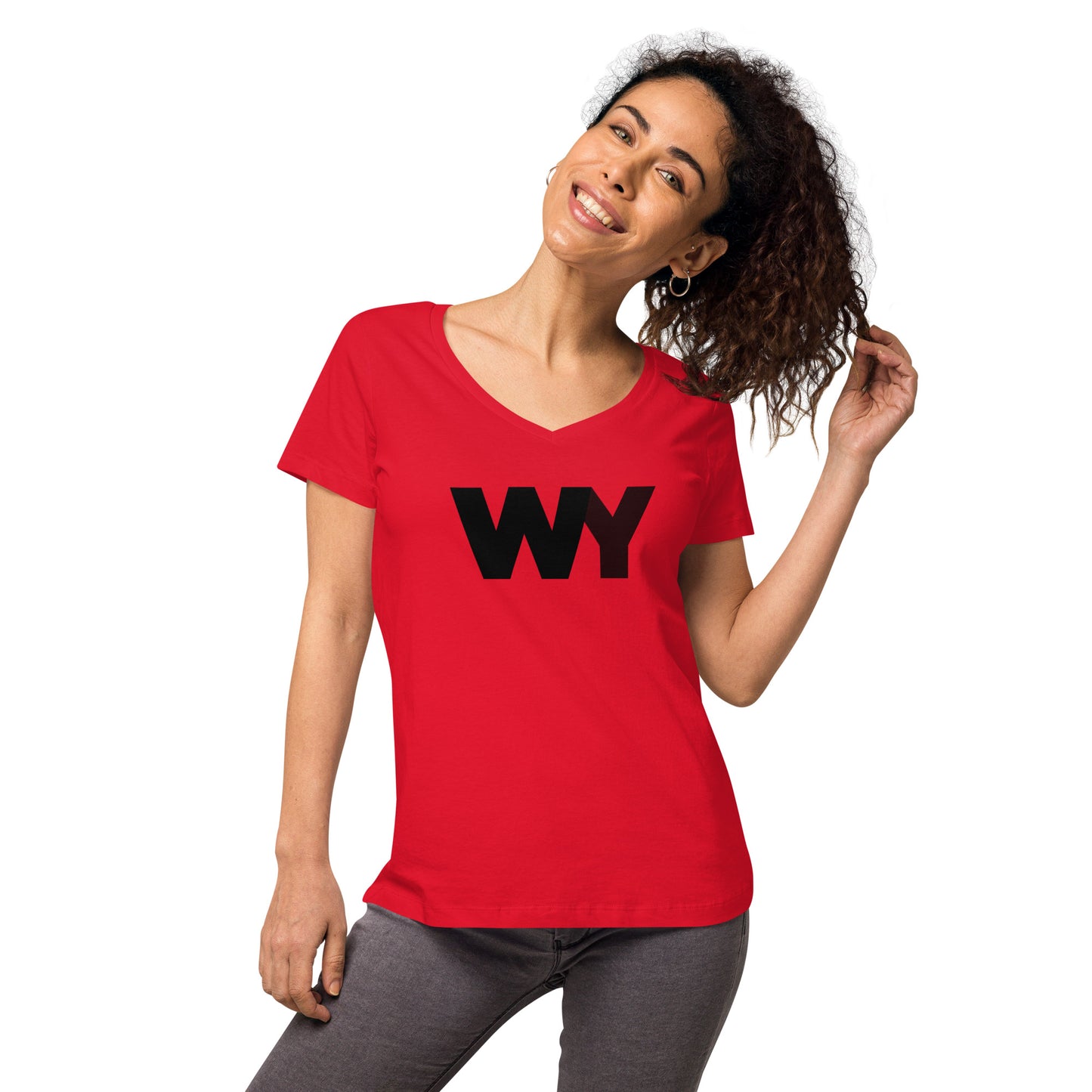 Women’s fitted v-neck t-shirt (Classic black abv. logo)