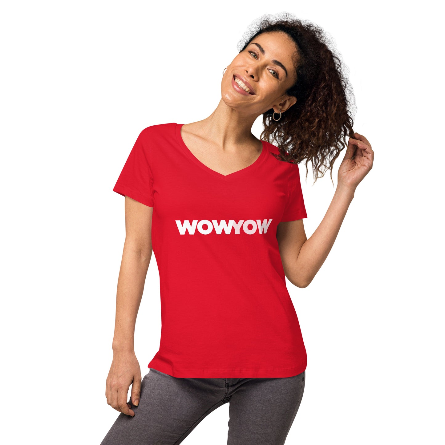 Women’s fitted v-neck t-shirt (Classic white logo)