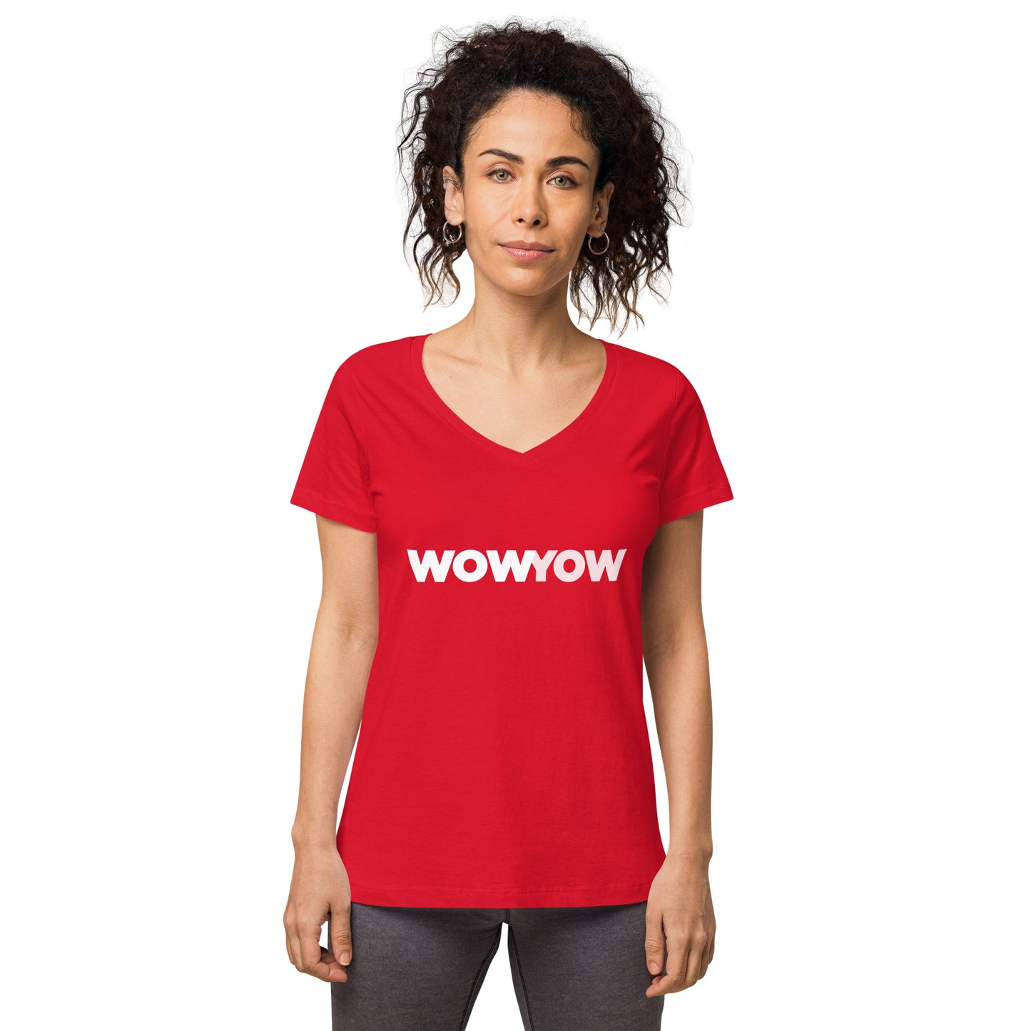 Women’s fitted v-neck t-shirt (Classic white logo)