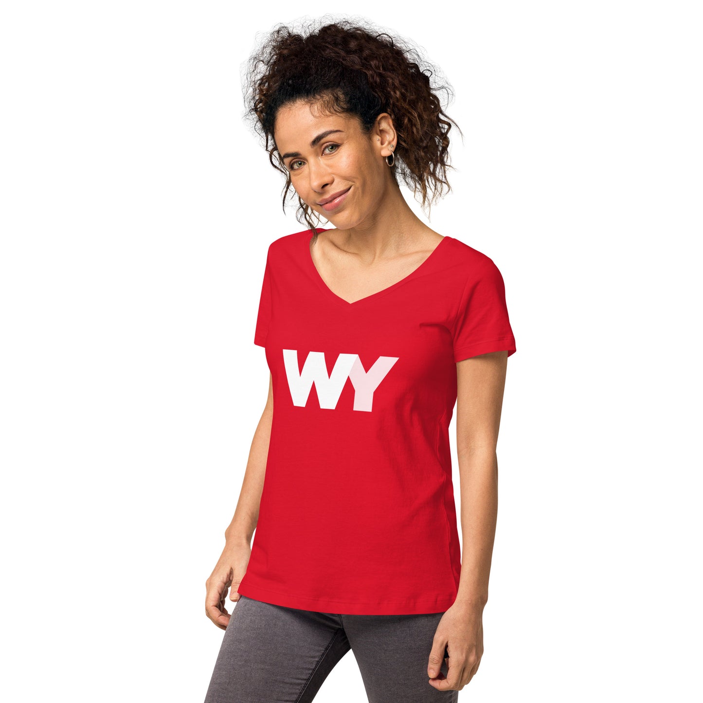 Women’s fitted v-neck t-shirt (Classic white abv. logo)