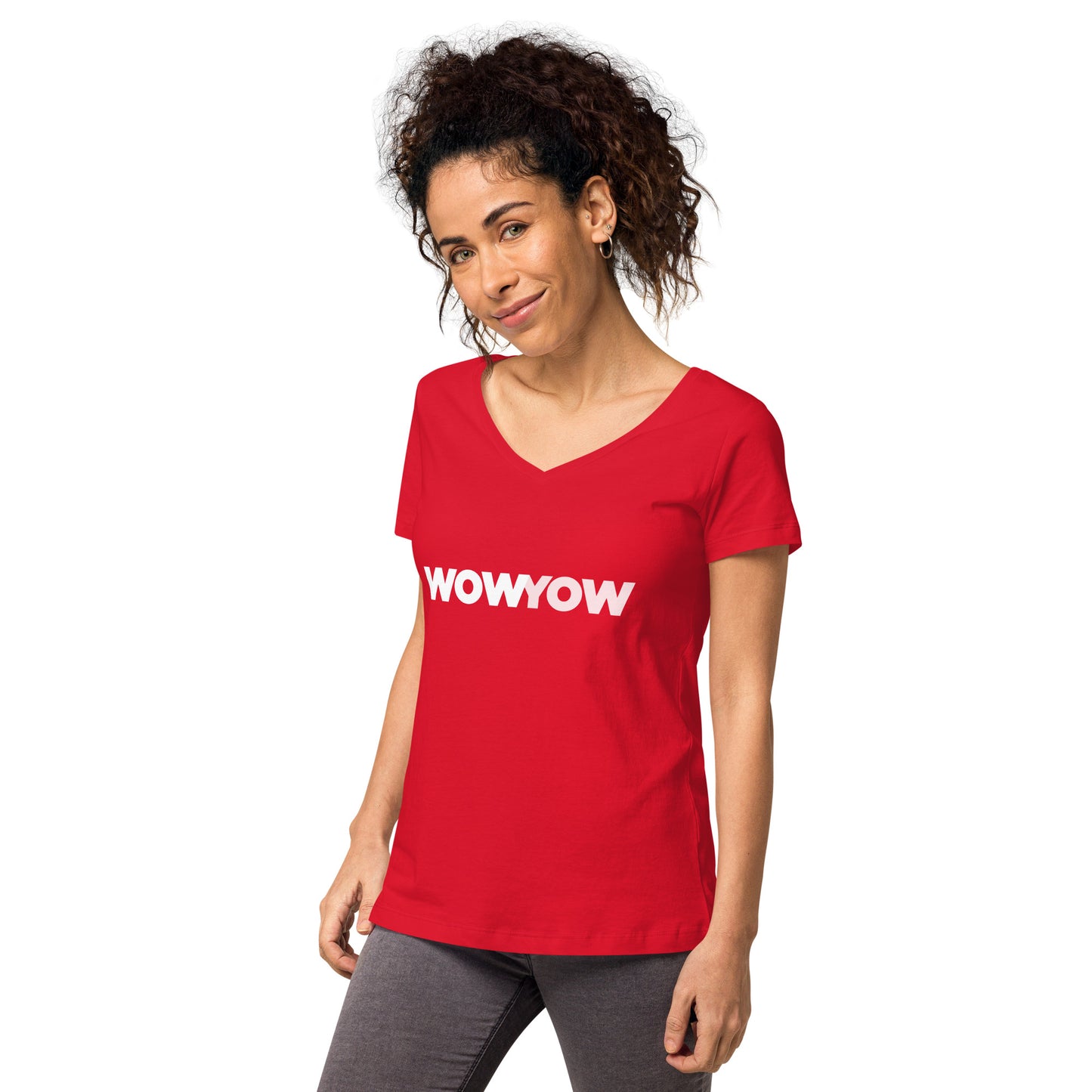 Women’s fitted v-neck t-shirt (Classic white logo)