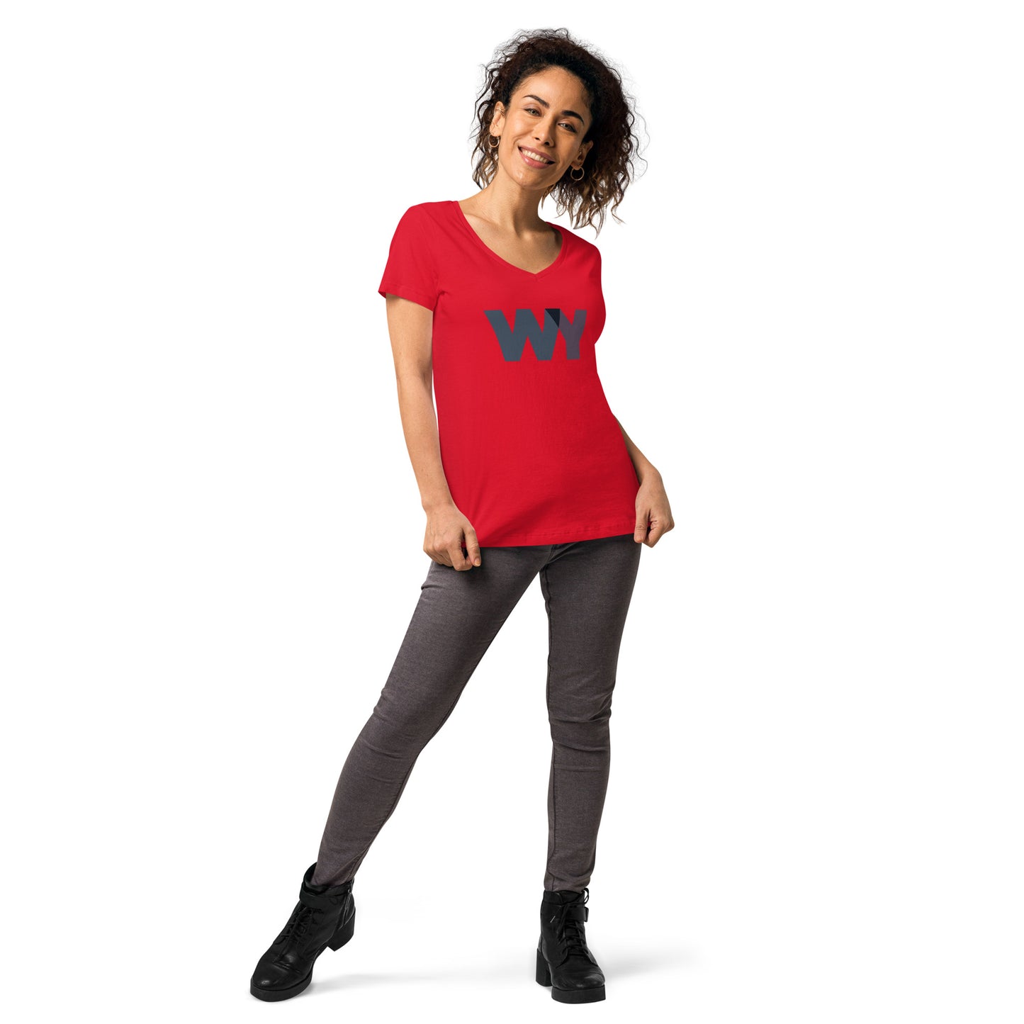 Women’s fitted v-neck t-shirt (Classic gray abv. logo)