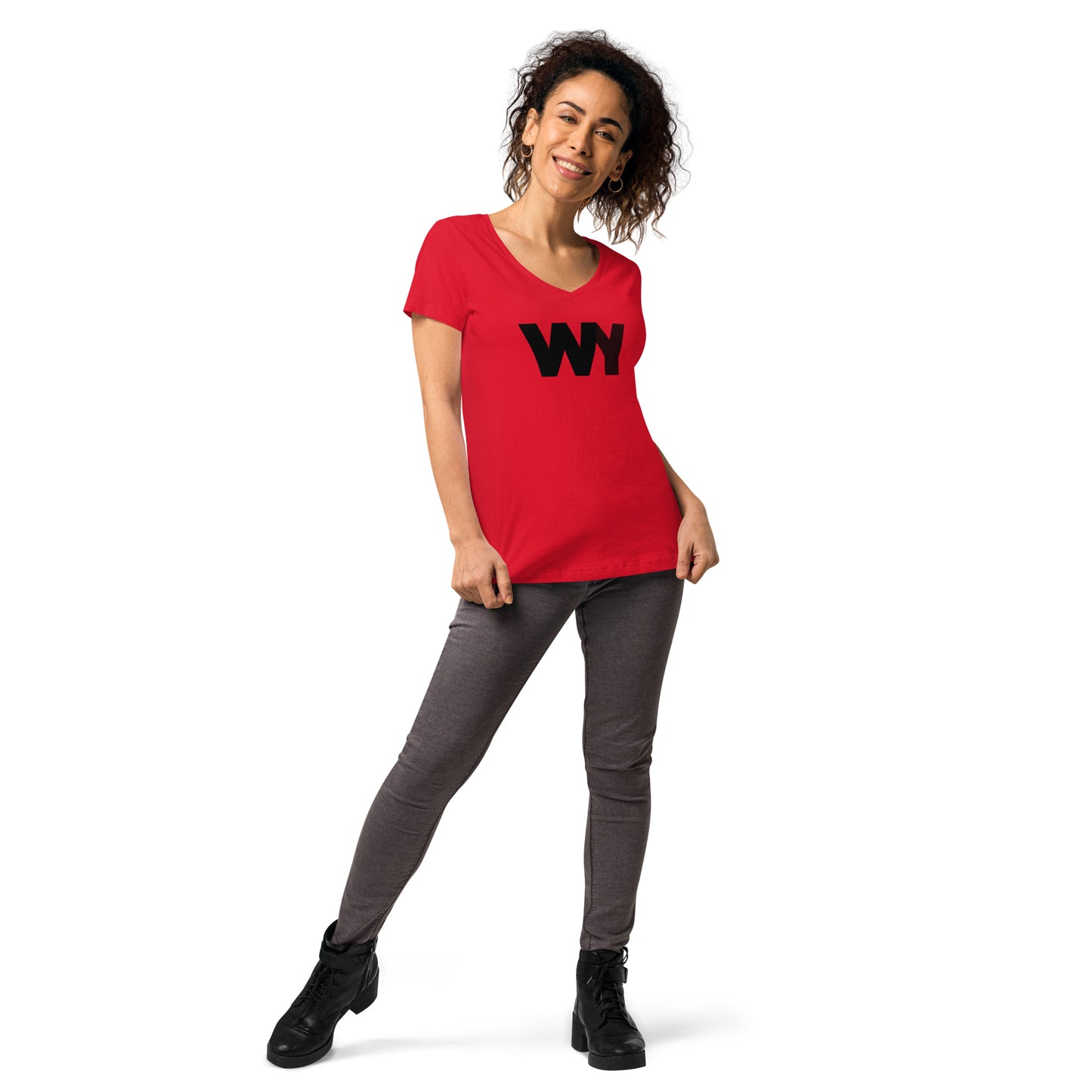 Women’s fitted v-neck t-shirt (Classic black abv. logo)