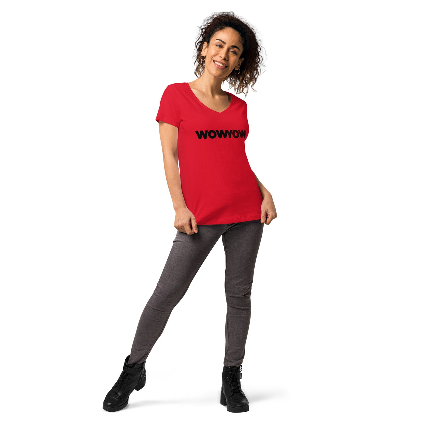 Women’s fitted v-neck t-shirt (Classic black logo)