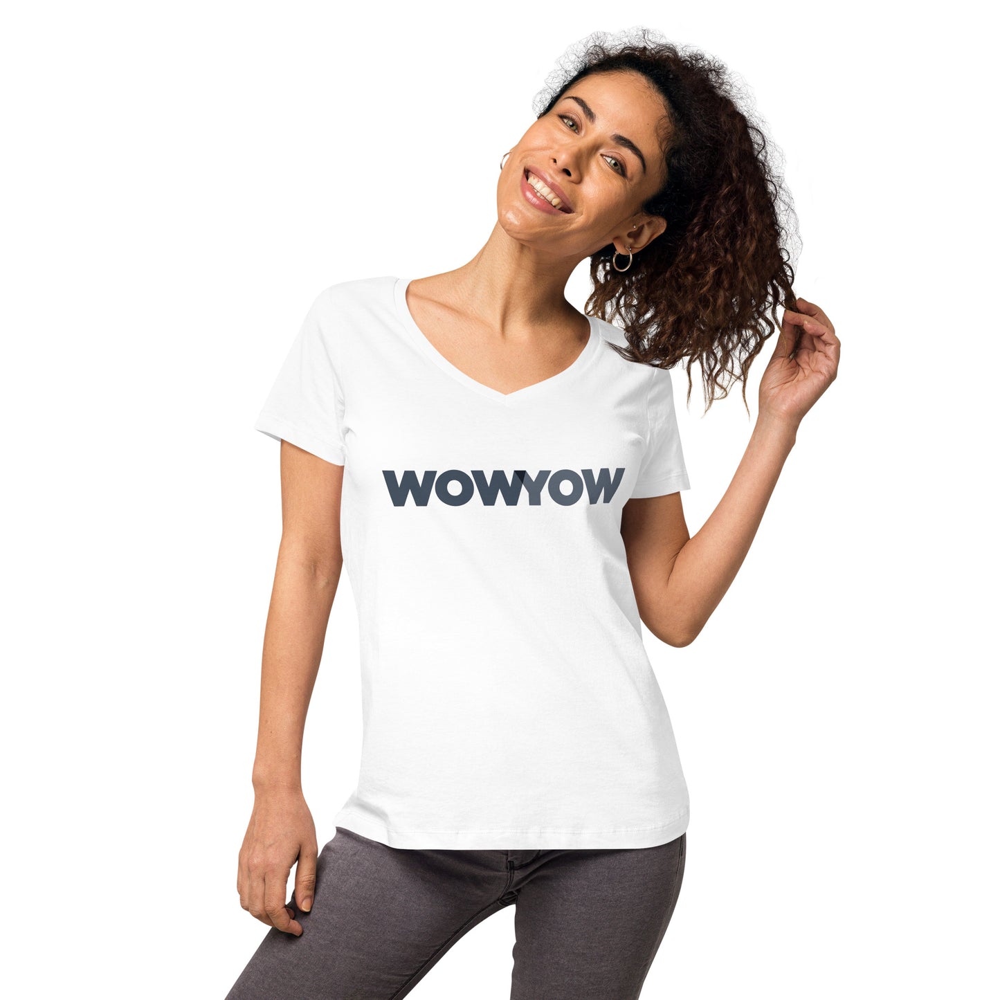 Women’s fitted v-neck t-shirt (Classic gray logo)