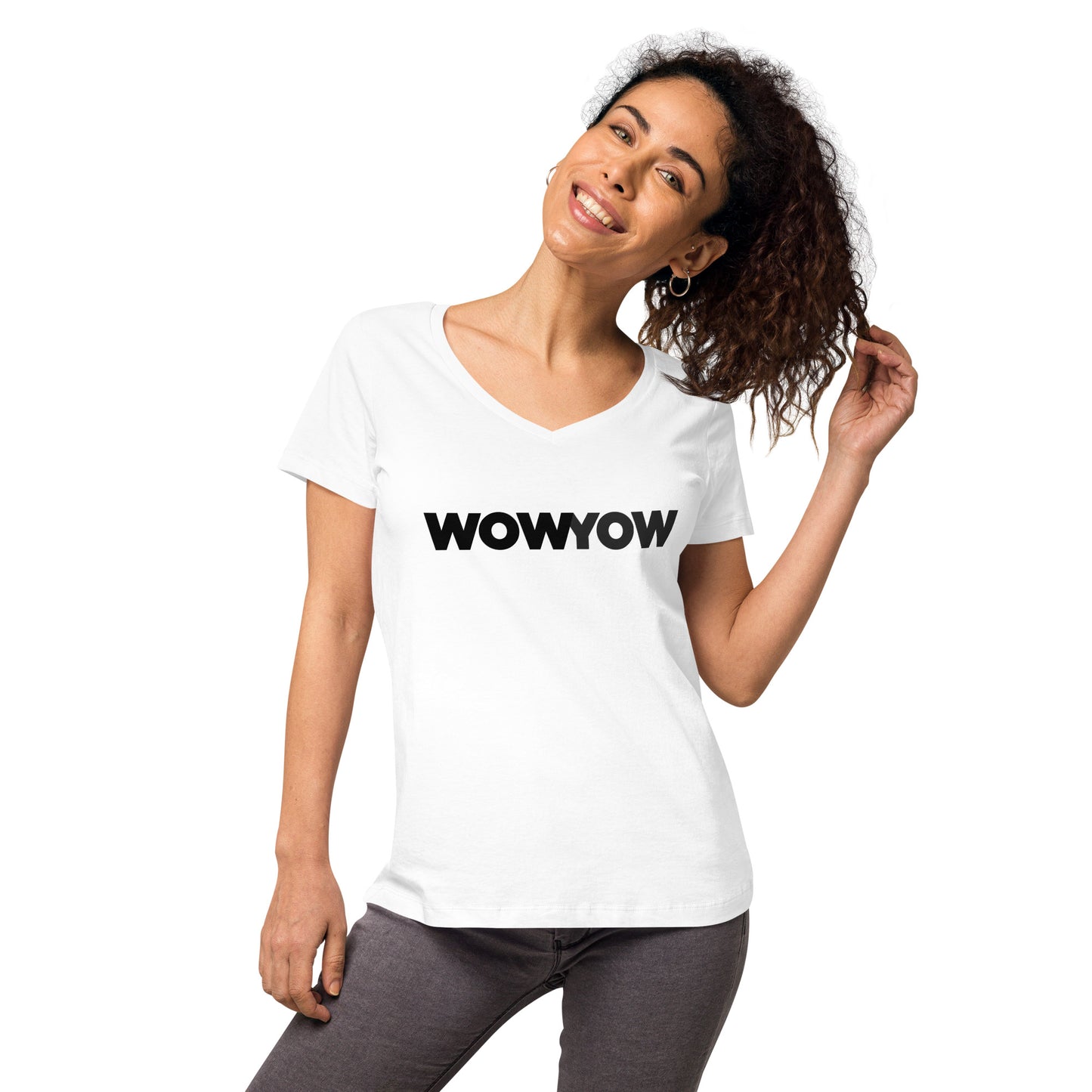 Women’s fitted v-neck t-shirt (Classic black logo)